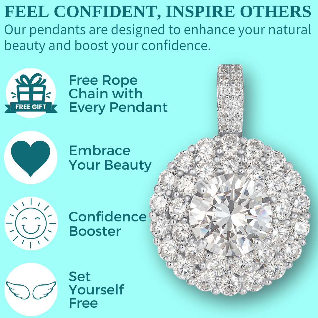 Round Brilliant Cut Pendant - 2 Halo's