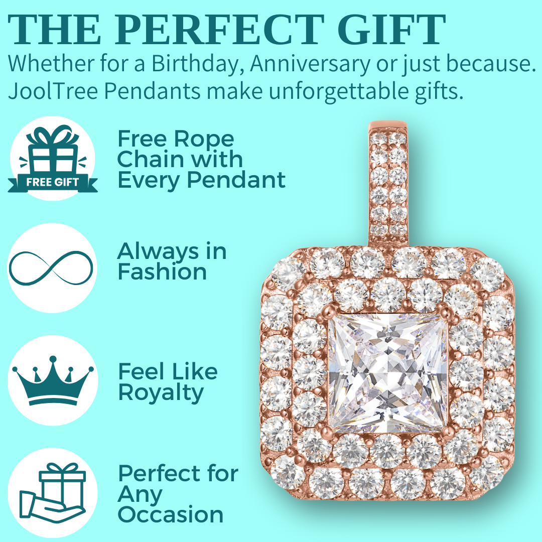 Princess Cut Pendant - 2 Halo's