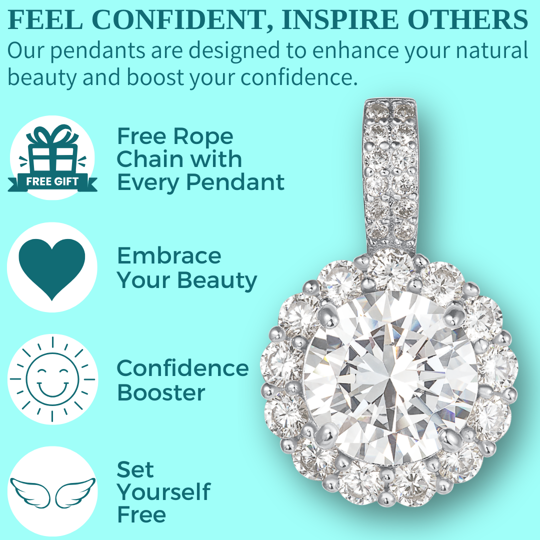 Round Brilliant Cut Pendant - 1 Halo