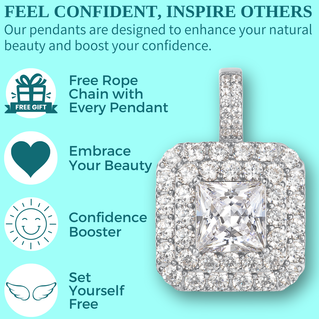 Princess Cut Pendant - 2 Halo's