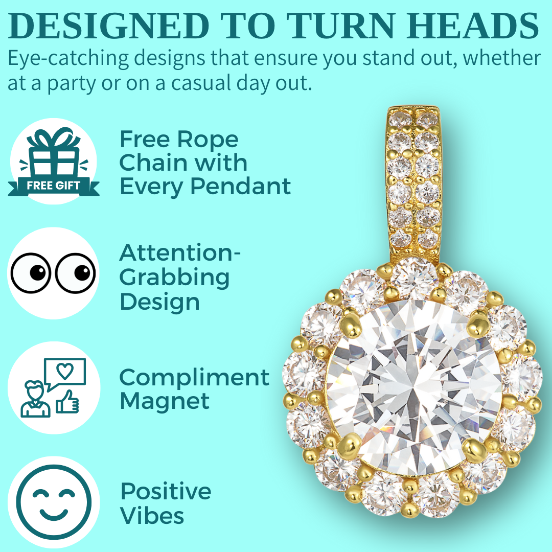 Round Brilliant Cut Pendant - 1 Halo