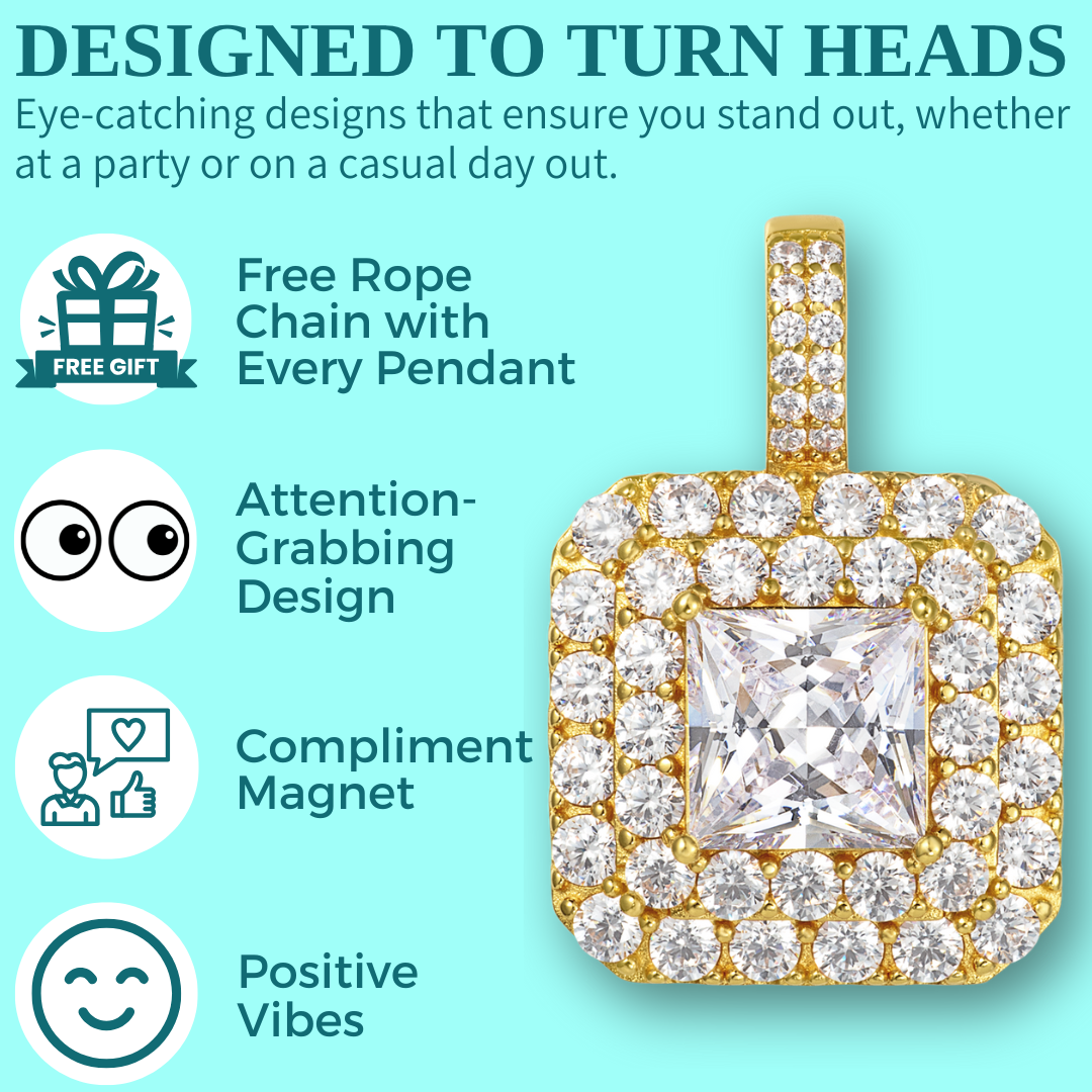 Princess Cut Pendant - 2 Halo's