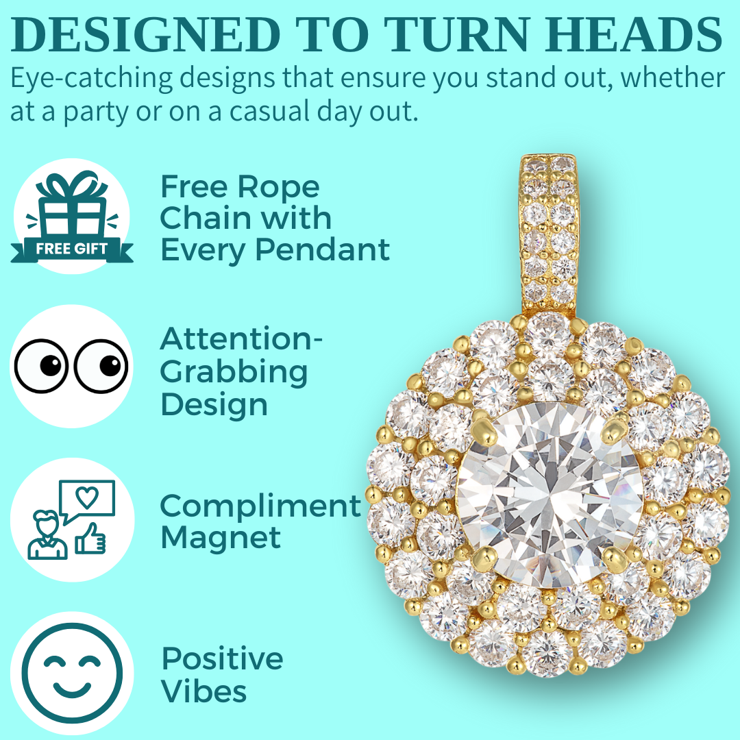 Round Brilliant Cut Pendant - 2 Halo's