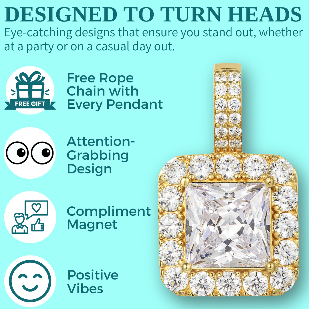 Princess Cut Pendant - 1 Halo
