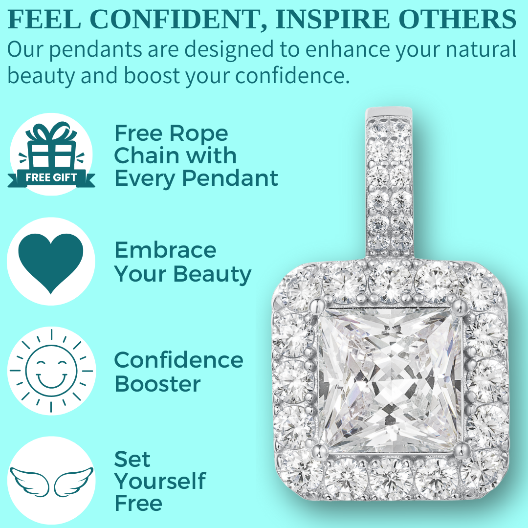 Princess Cut Pendant - 1 Halo
