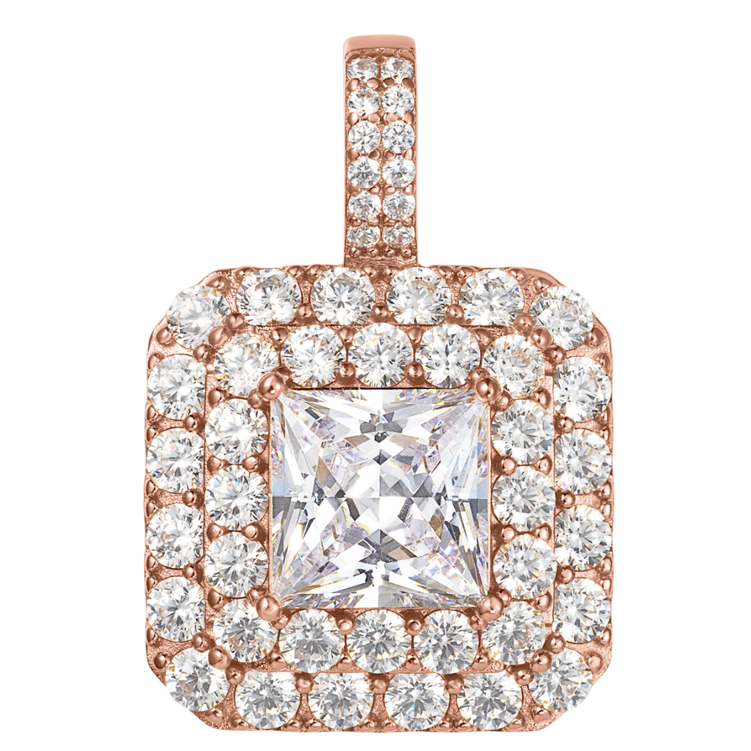 Princess Cut Pendant - 2 Halo's