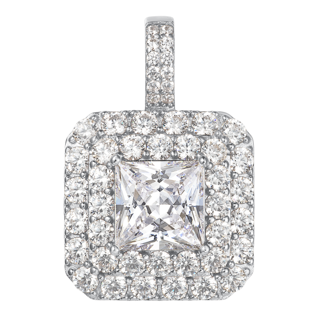 Princess Cut Pendant - 2 Halo's