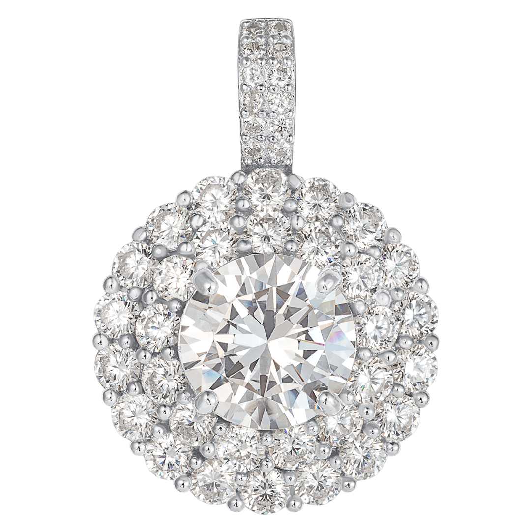 Round Brilliant Cut Pendant - 2 Halo's