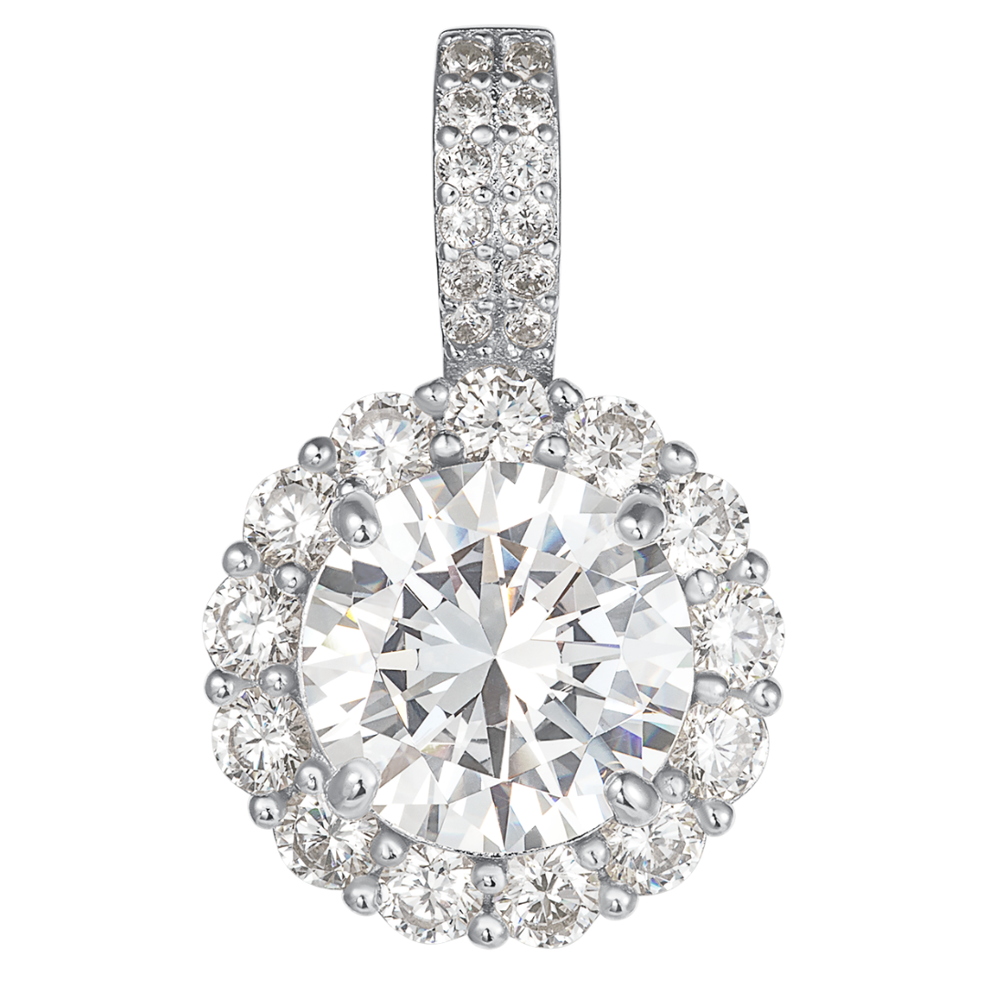 Round Brilliant Cut Pendant - 1 Halo
