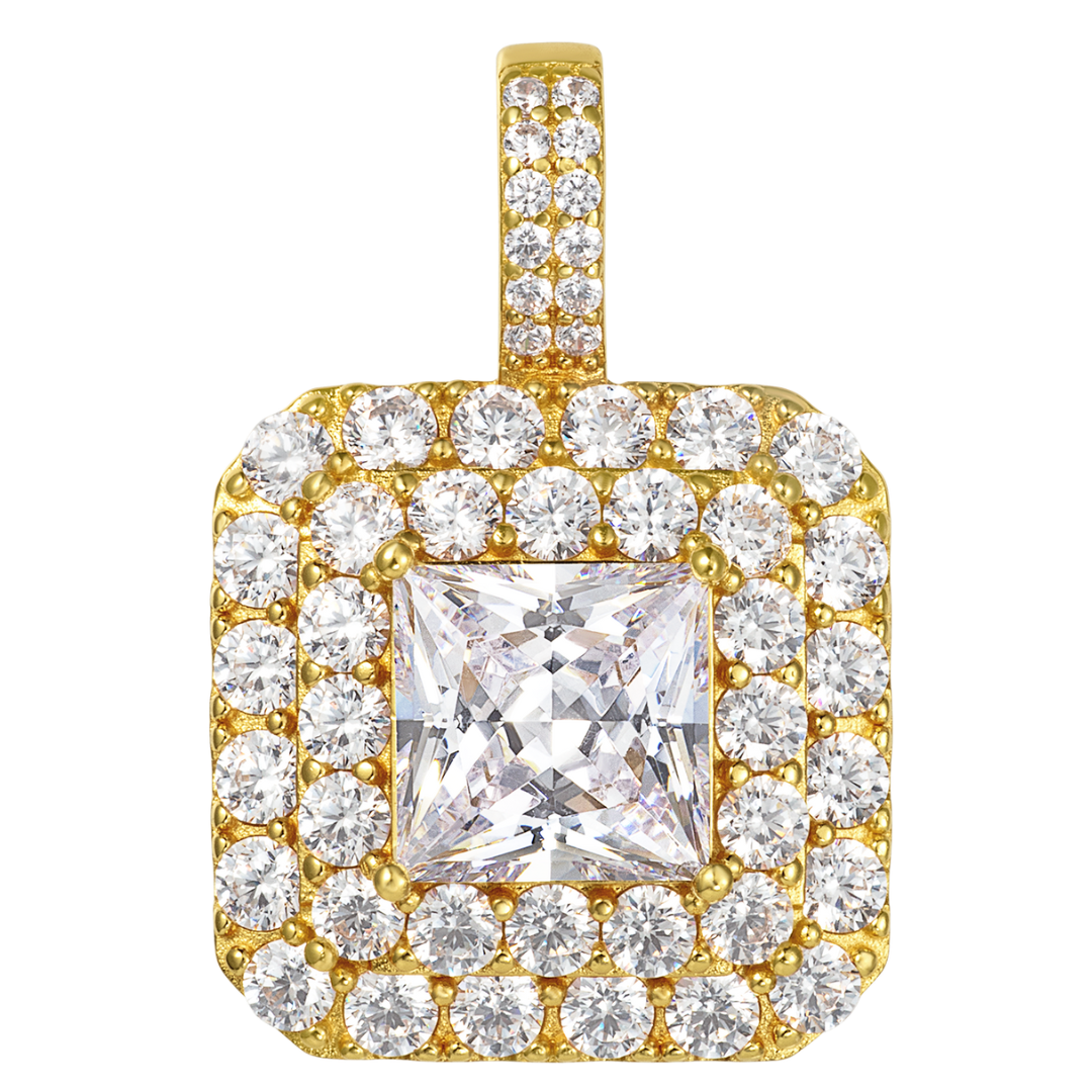 Princess Cut Pendant - 2 Halo's