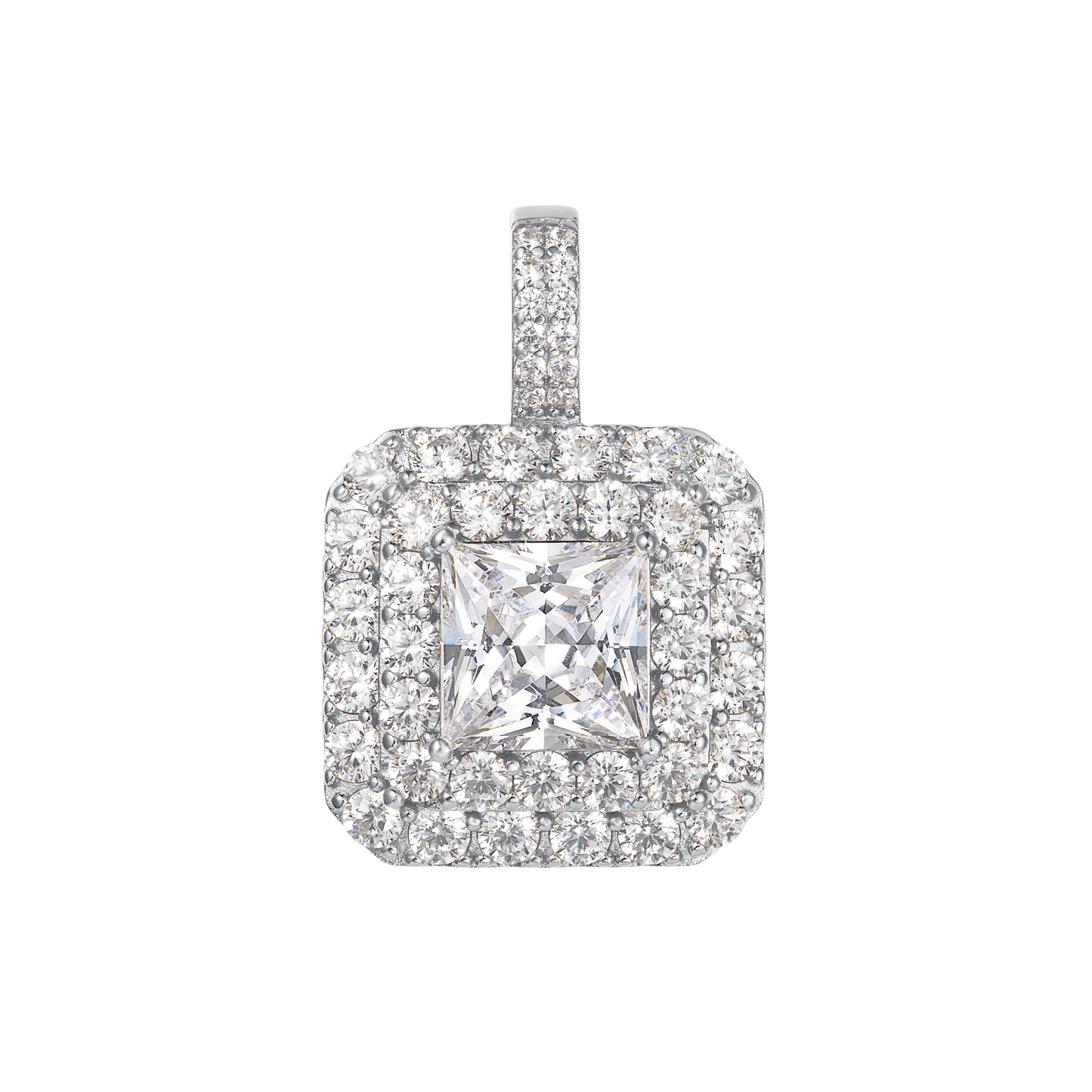 Princess Cut Pendant - Double Halo